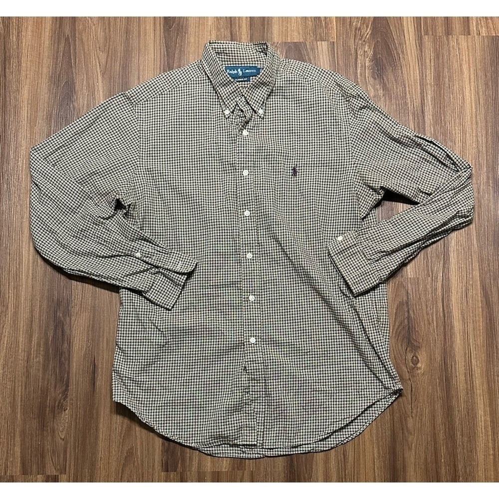 Polo Ralph Lauren Classic Fit Brown Plaid Button Down Dress Shirt Men's Size L